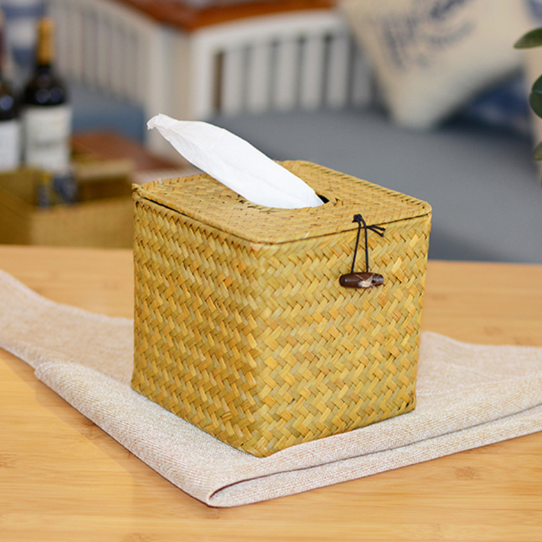 Simple Style Hand-woven Paper Box Household Western Restaurant Hotel Tissue Box Seagrass Preparation Napkin Box Wholesale