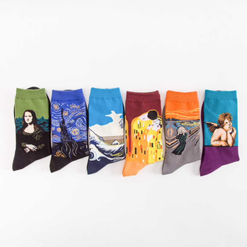 Cross-Border Trendyy Men's Mid-Calf Socks Crazy Oil Painting Series Men's Socks Men's Cotton Socks Long Socks Wholesale