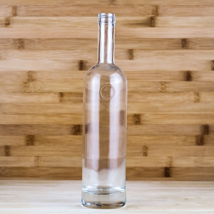 高档制作750ml圆形丝口白兰地朗姆洋酒红酒透明玻璃瓶 威士忌酒瓶