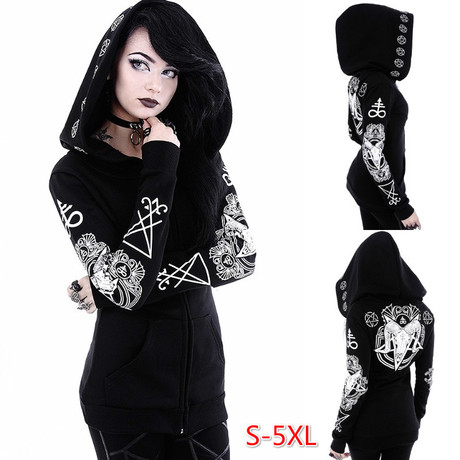 Cyberpunk Hoodie Irregular Blackpunk Hooded Jacket Moon Print Sweatshirt