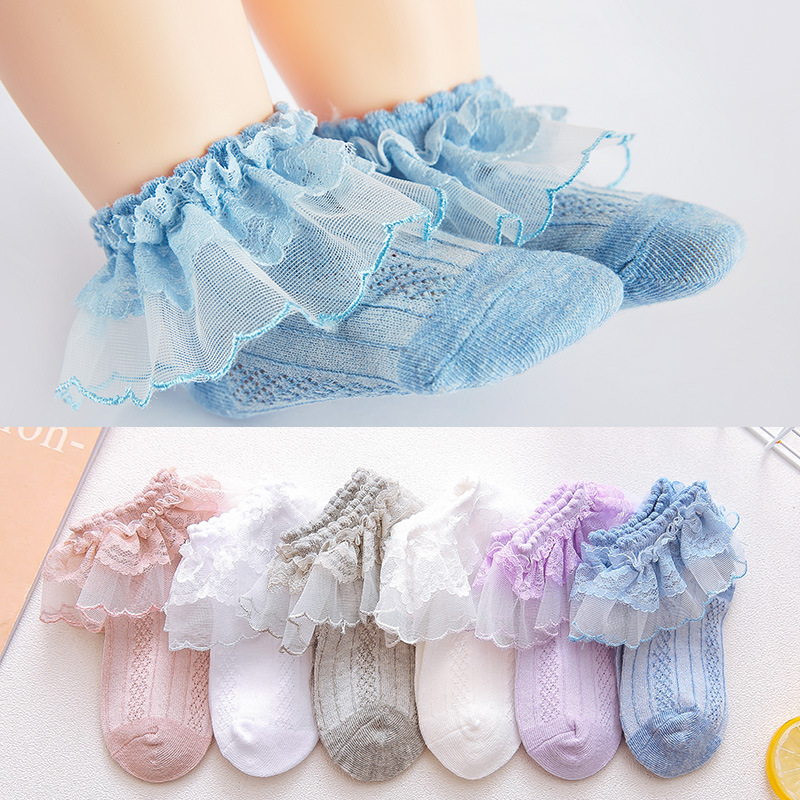 Summer thin children's socks children's socks double large lace lace boat Socks girls baby ballet dance lace socks