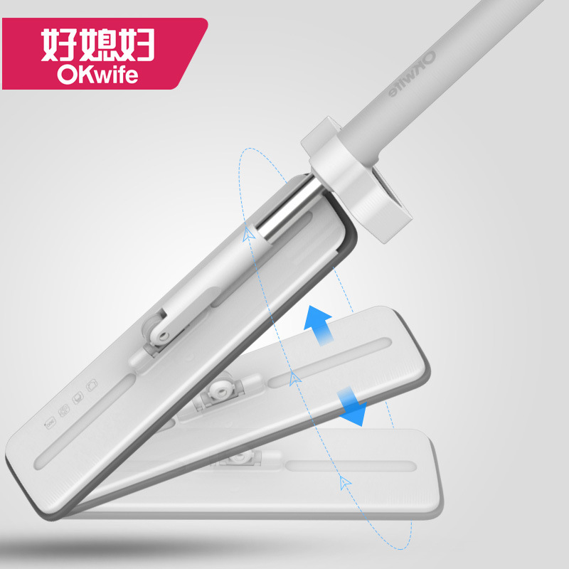 [Clearout Special] Good Wife Hand-Free Flat Mop for Home Lazy Stainless Steel Bar Mop with 2 Cloths