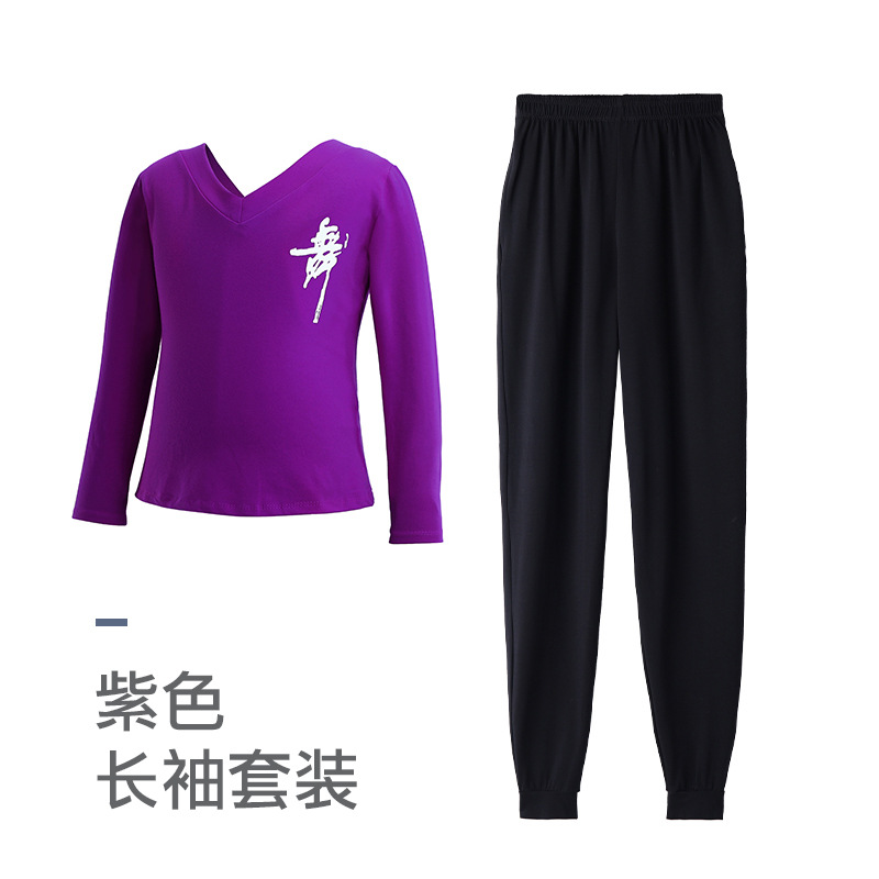 Top de manga larga púrpura con cuello en V + pantalón de rábano