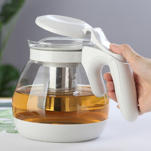 Factory direct sales high temperature resistant large capacity glass flower teapot set with stainless steel filter heat resistant tea set tea cup