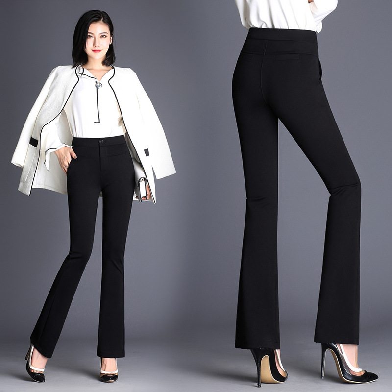 Flared Trousers for Women, High-Waisted Slimming Black Straight Trousers, Casual Trousers