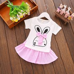Summer Girls' Cute Baby Pajama Set with Bunny Bow Dress, Princess Dress and Skirt C089