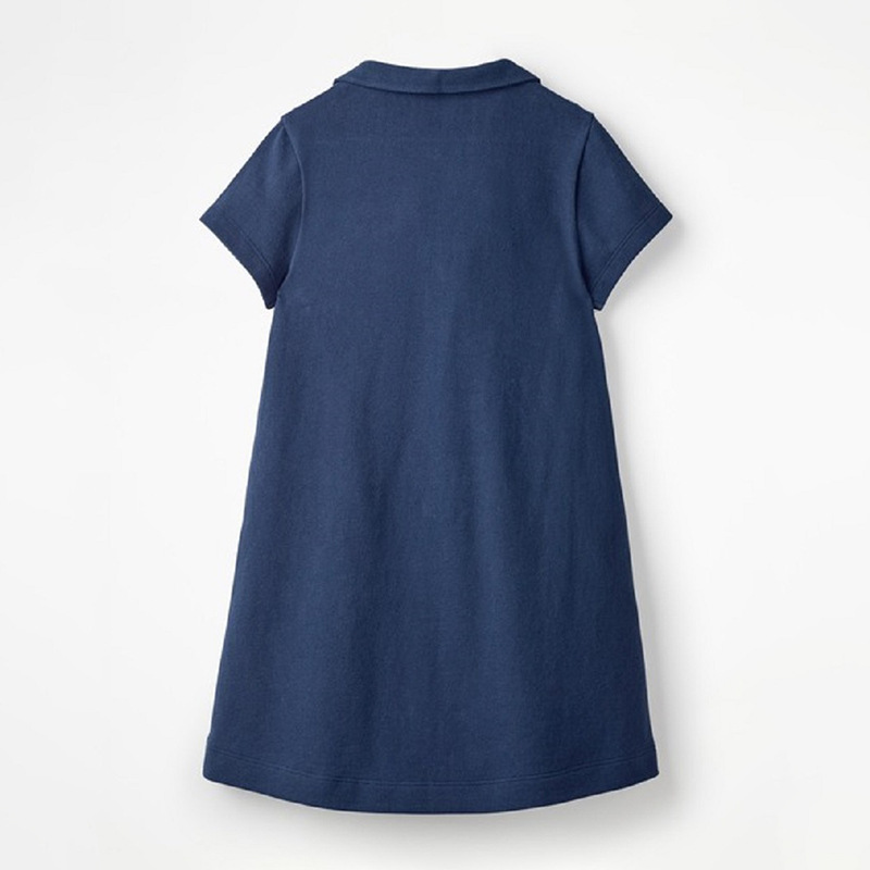 Procesamiento de algodón personalizado vestido infantil polo vestido de verano nuevo vestido de niña de manga corta de dibujos animados pecho abierto