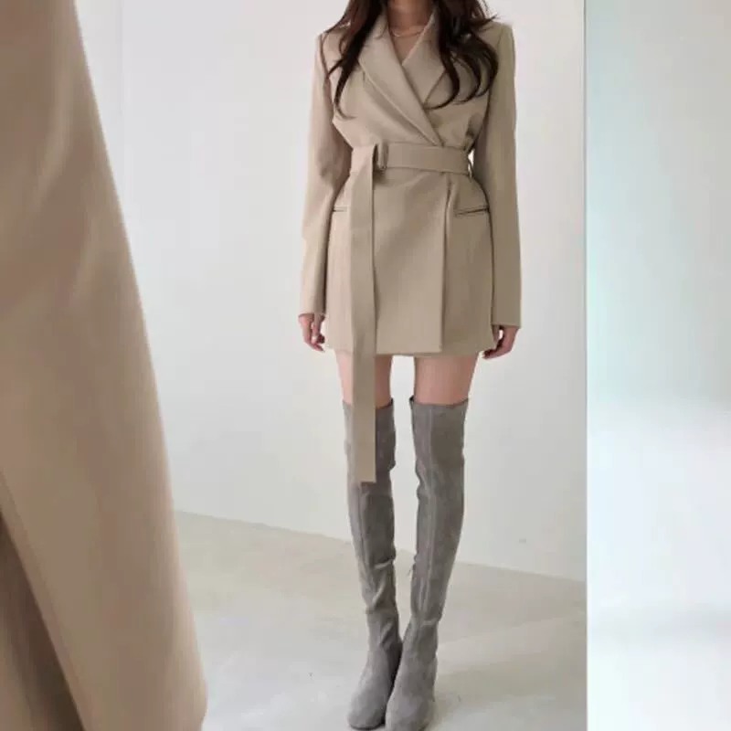 Suit jacket, Korean style retro autumn classic, belted blazer dress, sizes XS–L