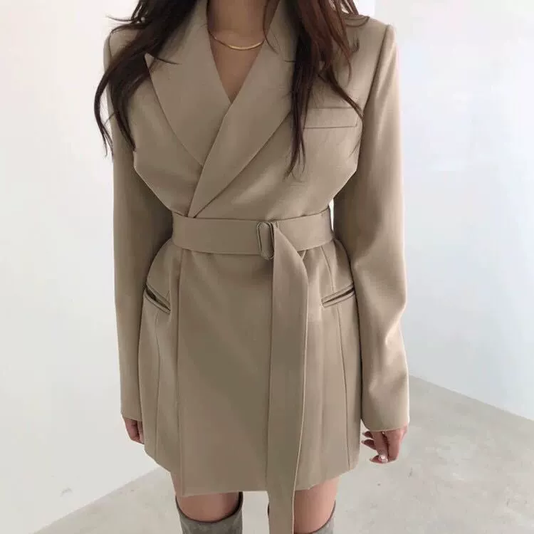 Suit jacket, Korean style retro autumn classic, belted blazer dress, sizes XS–L