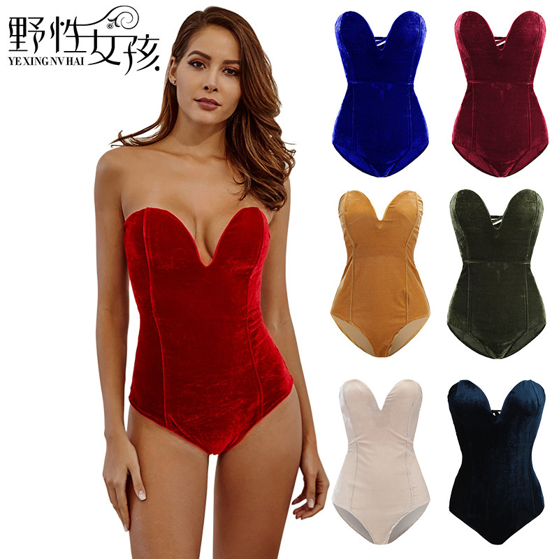 Hot-Selling in Stock - 80886 Amazon European and American Cross-Border Autumn and Winter Women's Clothing, Sexy Velvet Tube Top Versatile Jumpsuit