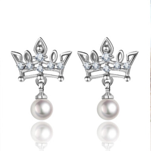 Qiaolanxuan Cross-border Earrings The same style crown pearl earrings silver needle rose gold women's earrings anti-allergic jewelry wholesale