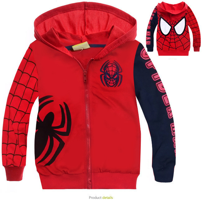 Ms707 foreign trade children's clothing single-layer cardigan children's clothing zipper coat wholesale red black cartoon spider