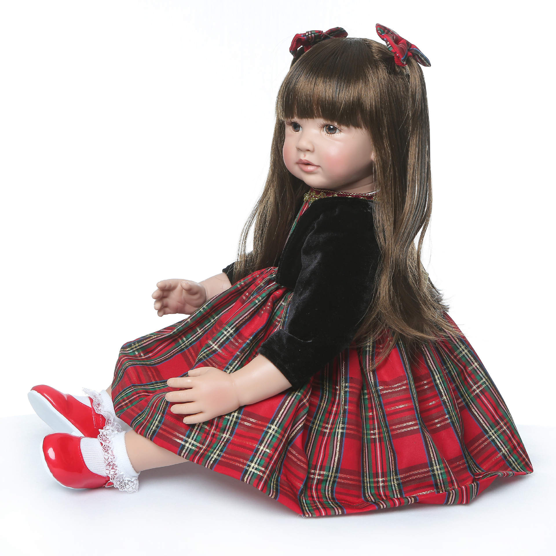 Tiro real en stock reborn niño simulación princesa Linda muñeca de pelo largo 60cm