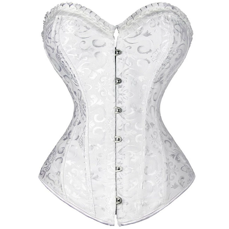 Steel-Boned Waist Cincher Corset, Women, Brocade Satin, Sizes S–6XL, Front Busk