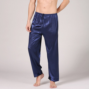 Cross-border Men's Pajama Pants Solid Color Silk Ice Silk Home Clothes LLength Imitation Silk Pants Summer Men's Pajamas Home Pants