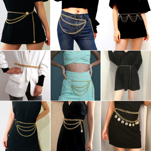 European and American cross-border fashion accessories, retro exaggerated multi-layer chain waist chain, personalized and creative trendy women's body chain