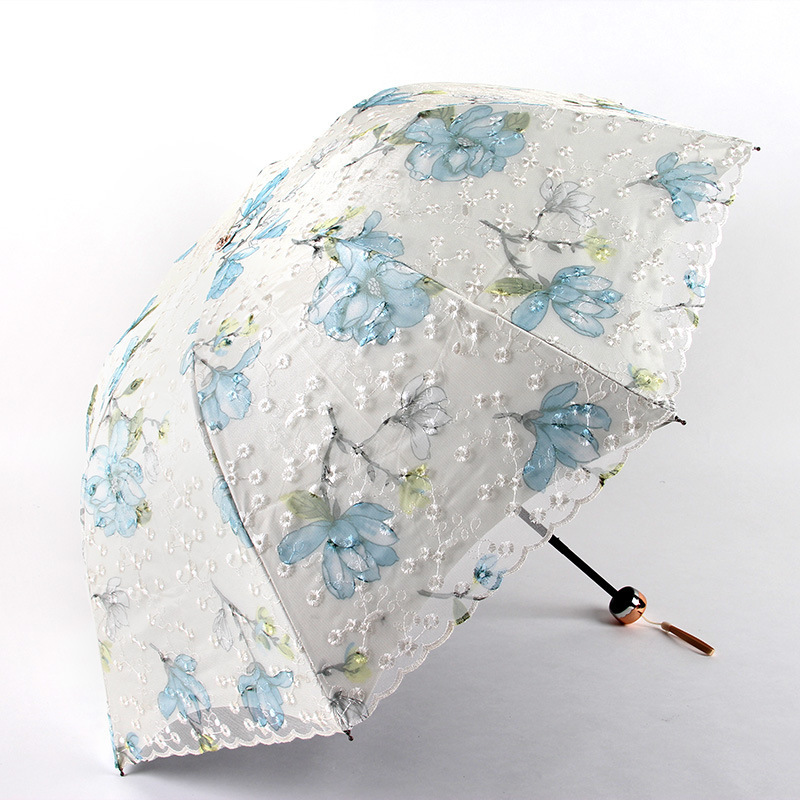 Aurora Three-fold Sunny Umbrella Double Lace Embroidered Umbrella Storage Umbrella Sunshade Gift Umbrella