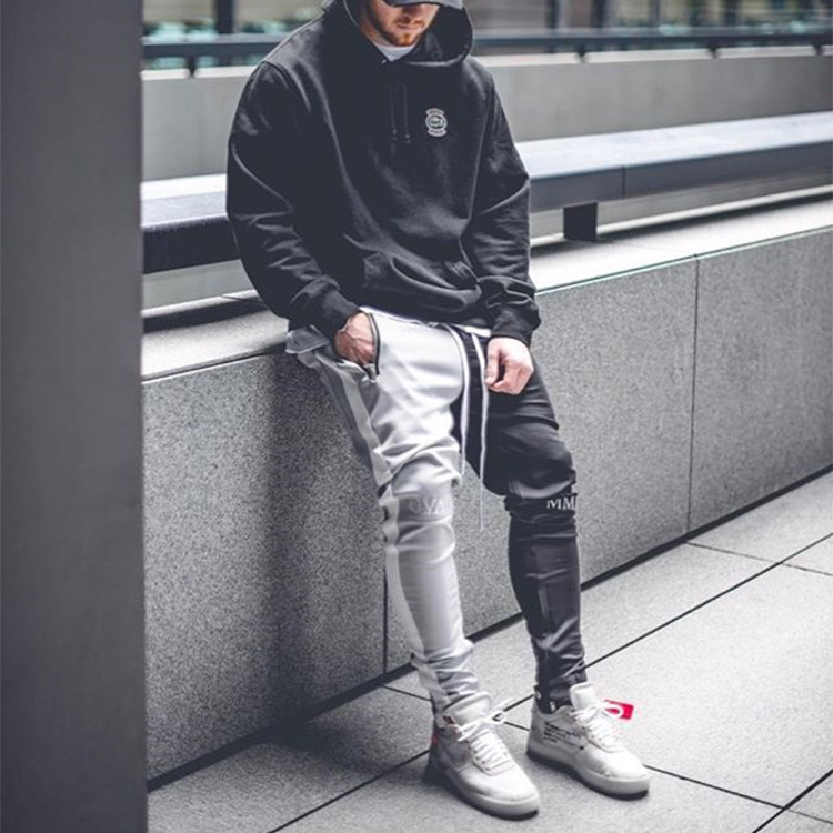 2019 primavera nuevos Pantalones deportivos para hombres costura Stretch Slim fitness pantalones hombres pantalones casuales al aire libre