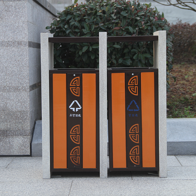 厂家直供户外垃圾桶果皮箱环卫垃圾分类钢木垃圾桶室外大垃圾箱