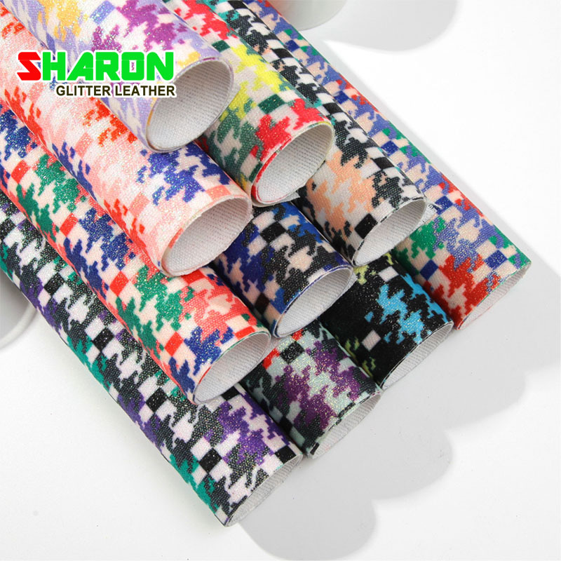 SR18050 斜纹底数码印花千鸟马赛克手机壳箱包装饰皮革面料格利特