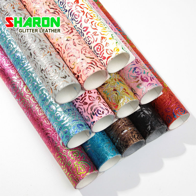 SR18065 PU底烫金玫瑰金葱细粉128格利特手机壳箱包装饰皮革面料