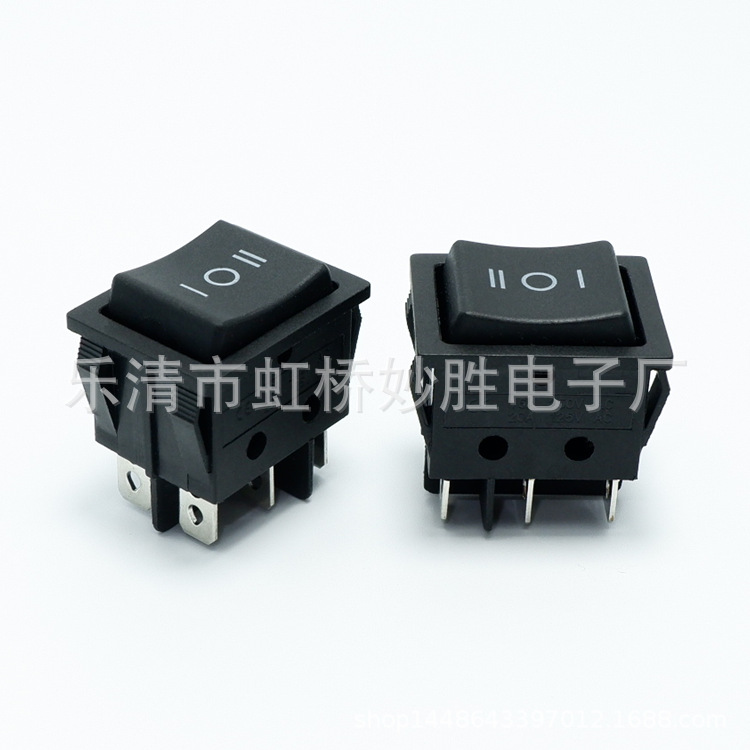 船型开关大KCD4三档船形电源翘班开关双卡扣六脚全黑铜脚