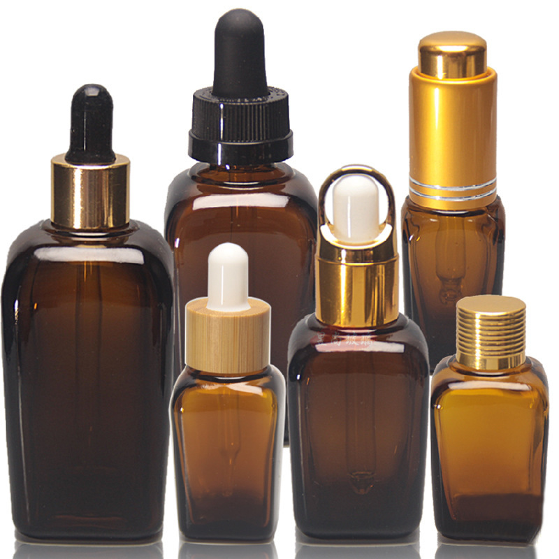 Factory direct 10 20 30 50 100ml brown square essence bottle dropper glass bottle essence bottle