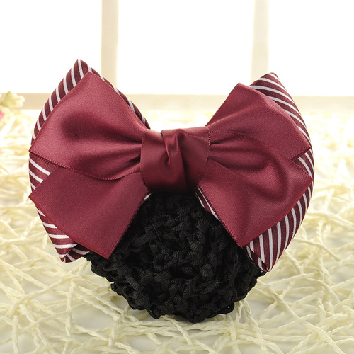 Professional flower hair net bag Korean style striped bow hair accessories nurse hairpin bank hotel stewardess work card