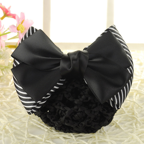 Professional flower hair net bag Korean style striped bow hair accessories nurse hairpin bank hotel stewardess work card