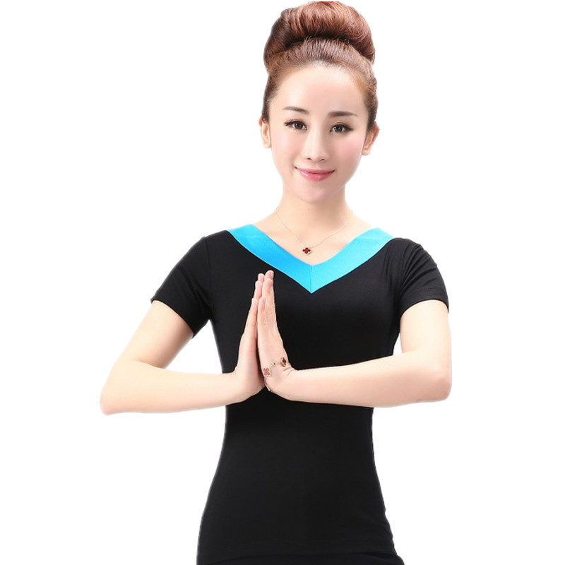 레이크 블루 V 넥 짧은 소매