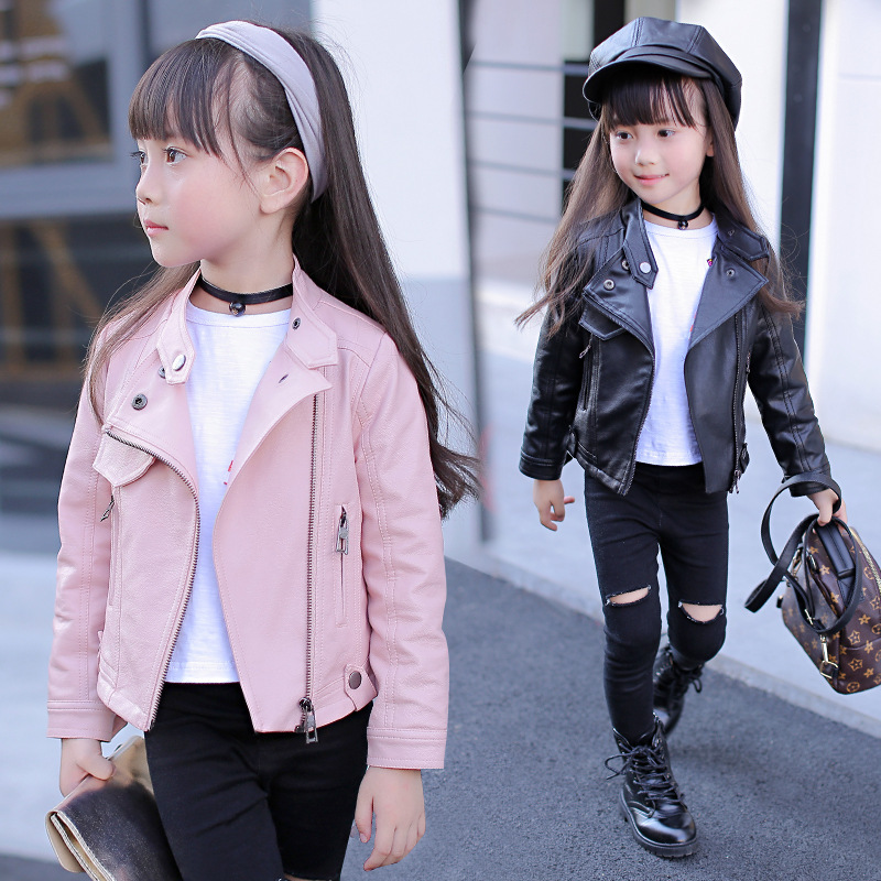 2026 Spring and Autumn Princess New Children's Clothing Girls' Leather Jacket for Older Children Pu Leather Short Children's Leather Jacket