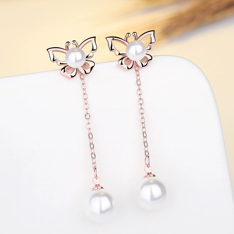 巧兰轩 Long earrings with tassels from pearl, accessory