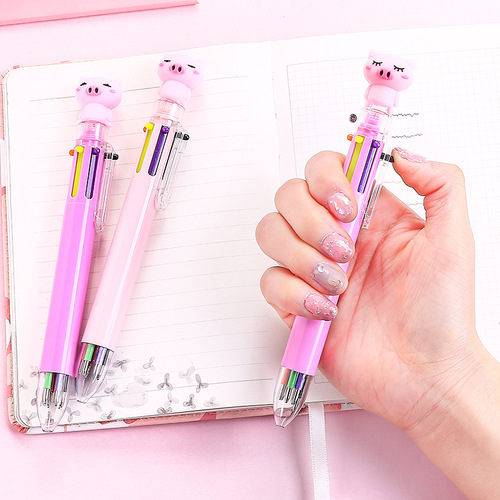 Japanese and Korean Internet celebrity cute cartoon color press ballpoint pen multi-functional hand account marking six-color pen