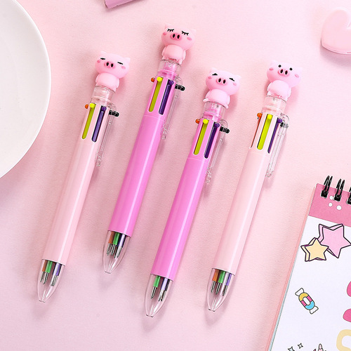 Japanese and Korean Internet celebrity cute cartoon color press ballpoint pen multi-functional hand account marking six-color pen