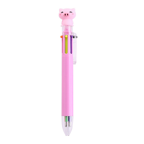 Japanese and Korean Internet celebrity cute cartoon color press ballpoint pen multi-functional hand account marking six-color pen