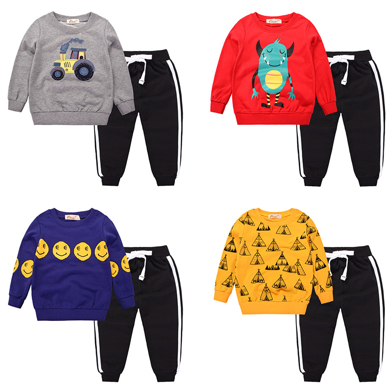 2024 primavera deportes neutral niños traje dibujos animados pantalones de algodón manga larga dos piezas ropa infantil entrega de una sola pieza