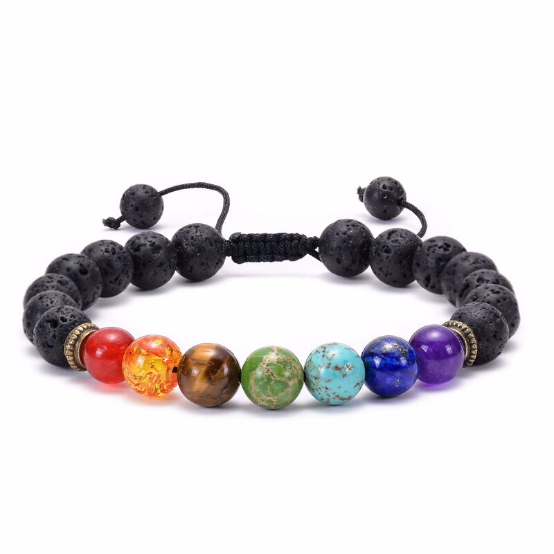 Amazon Hot Sale Natural Agate Frosted Volcanic Stone Bracelet Colorful Natural Stone Yoga Woven Bracelet Wholesale
