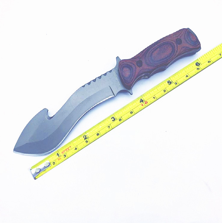 厂家直供彩木柄镀灰钛户外直刀野营刀具