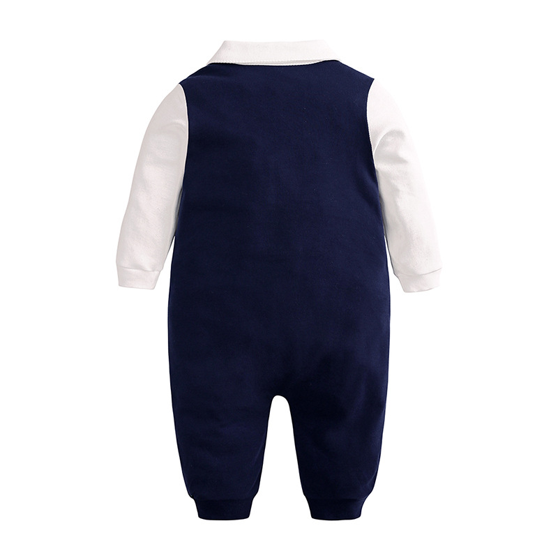 Spring and autumn baby long-sleeved romper baby boy's one-year-old dress bow tie gentleman infant jumpsuit romper wholesale