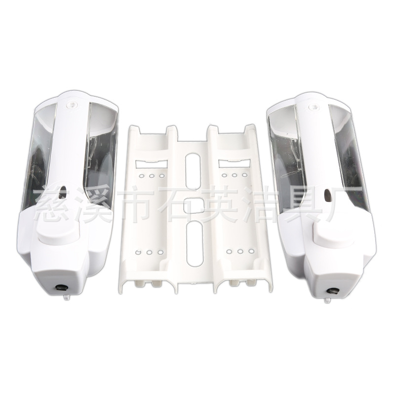 Dispensador de jabón de gel de ducha doble blanco con botón pulsador, máquina manual para lavarse las manos, dispensador de jabón manual doble al por mayor
