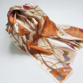 丝巾定制真丝印花小方巾企业logo桑蚕丝长巾围巾飘带私人定做厂家