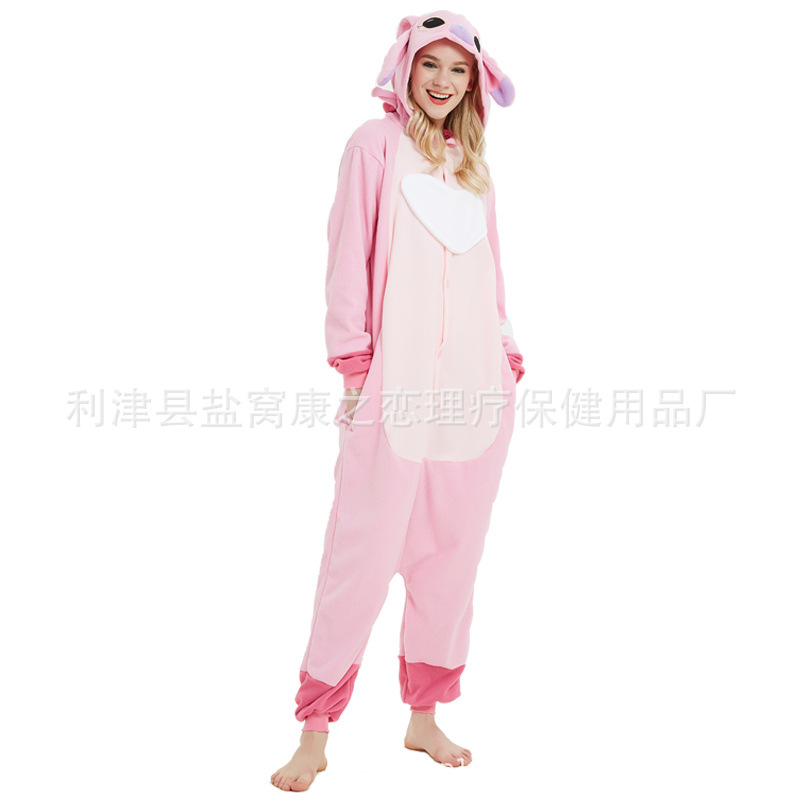 Pijamas de una pieza de animales de dibujos animados de vellón polar de Halloween Pudín en polvo azul Stitch pareja ropa de casa ropa de actuación