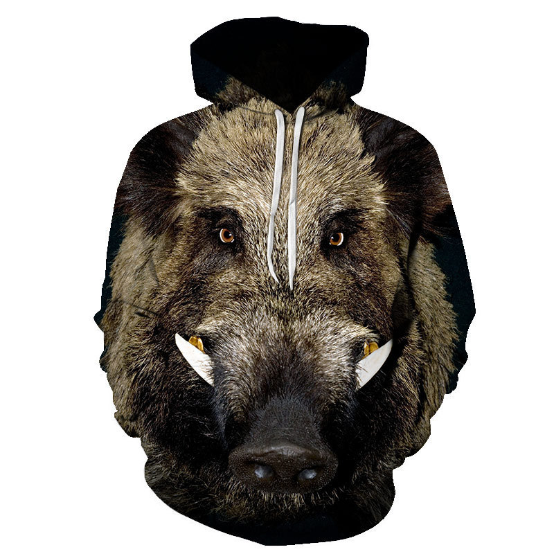 New cross-border supply Amazon wish wild boar 3D digital printing hooded sweater plus size men's and women's baseball uniform