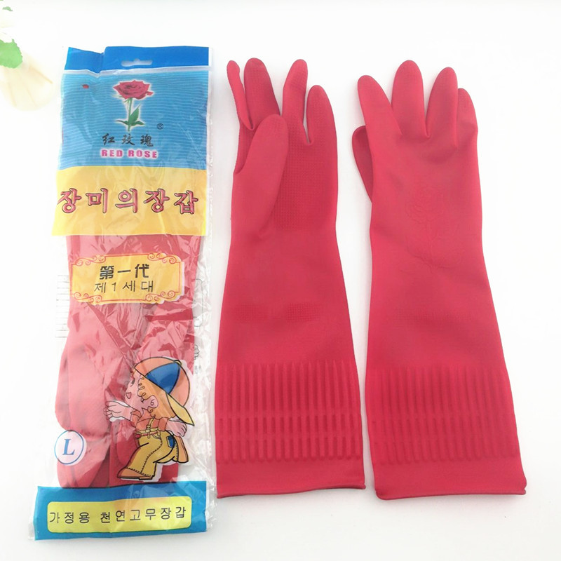 40CM红玫瑰加长乳胶手套 胶皮手套家用洗碗防酸碱清洁橡胶手套