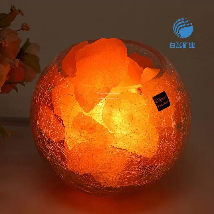 厂家供应容器盐灯冰裂玻璃盐灯创意台灯床头灯时尚小夜灯调光台灯