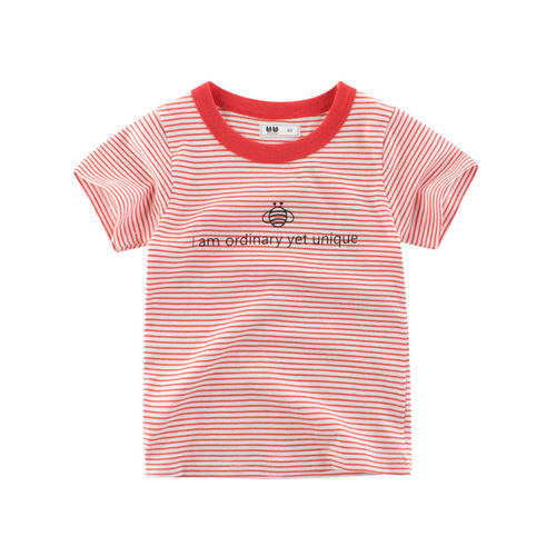 Korean children's clothing wholesale 2024 summer children's short-sleeved striped crew neck top for kids