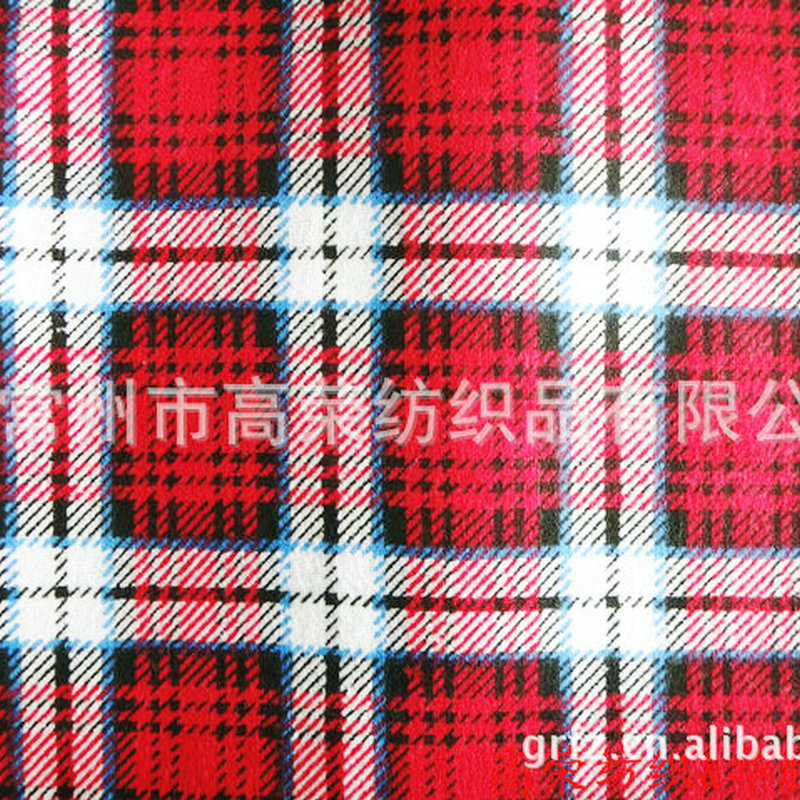 T/C活性印格法兰绒面料 厂家生产全棉TC印花多色格子睡袋法兰绒