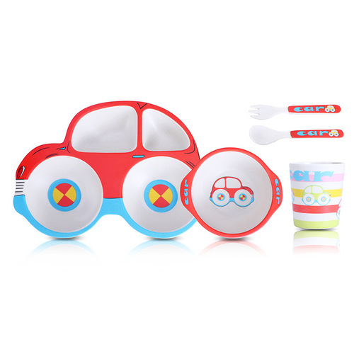 Creative Cartoon Environmentally Friendly Bamboo Fiber Tableware Set 5-piece Baby Bowl Children's Dinner Plate Bamboo Fiber Car Tableware