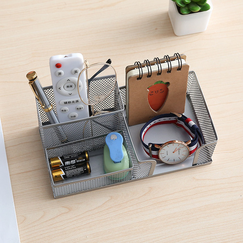 Multifunctional four-grid pen holder creative metal iron three-grid storage pen holder student stationery desktop office storage box