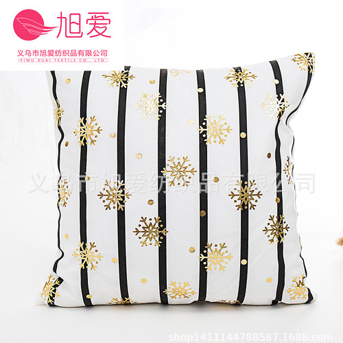 Factory direct supply of new Christmas pillowcases, six-petal frost flower gold stamping pillow, white pillow cushion cover wholesale